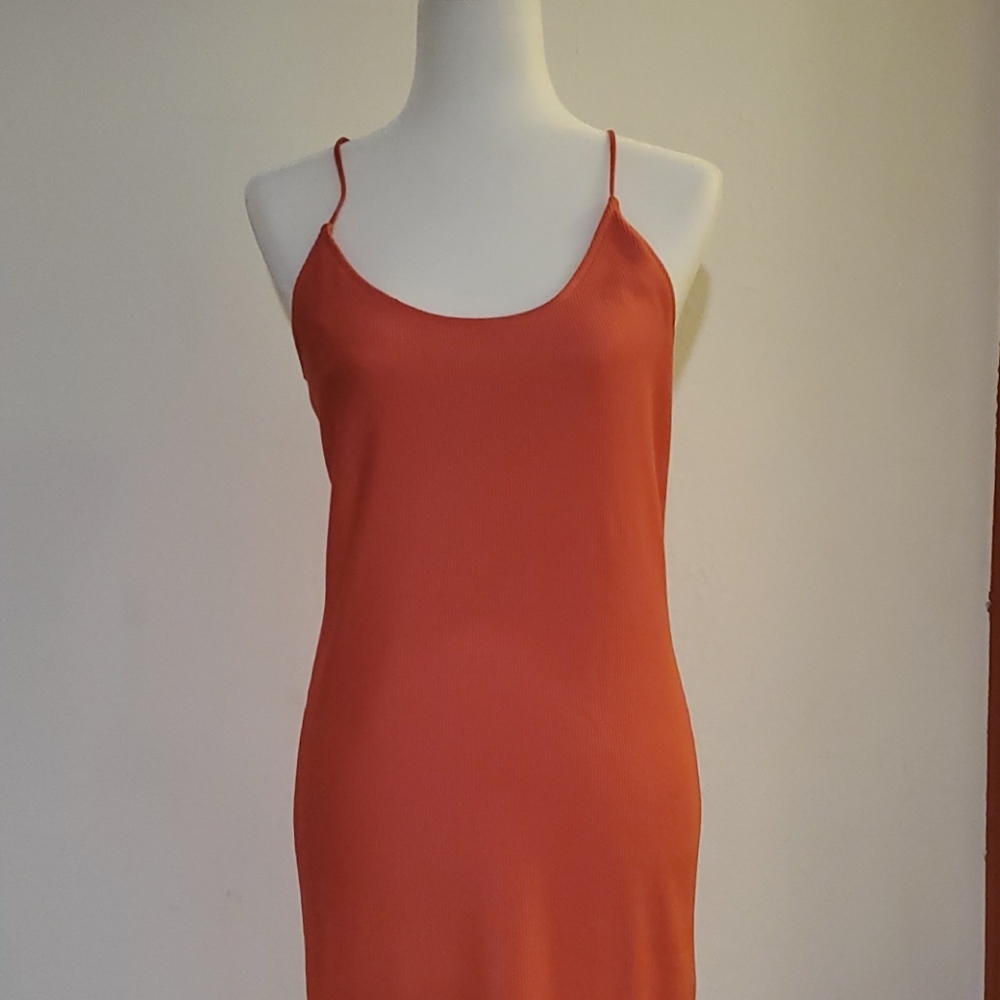 Topshop Coral Slip Midi Ribbed Side Slit Size 10